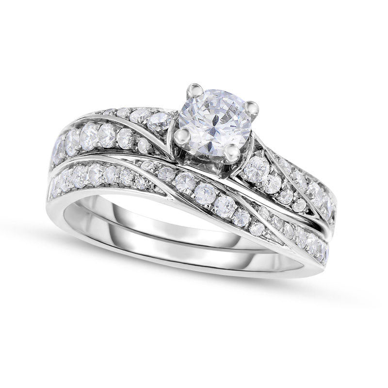 Image of ID 1 10 CT TW Natural Diamond Waves Bridal Engagement Ring Set in Solid 14K White Gold
