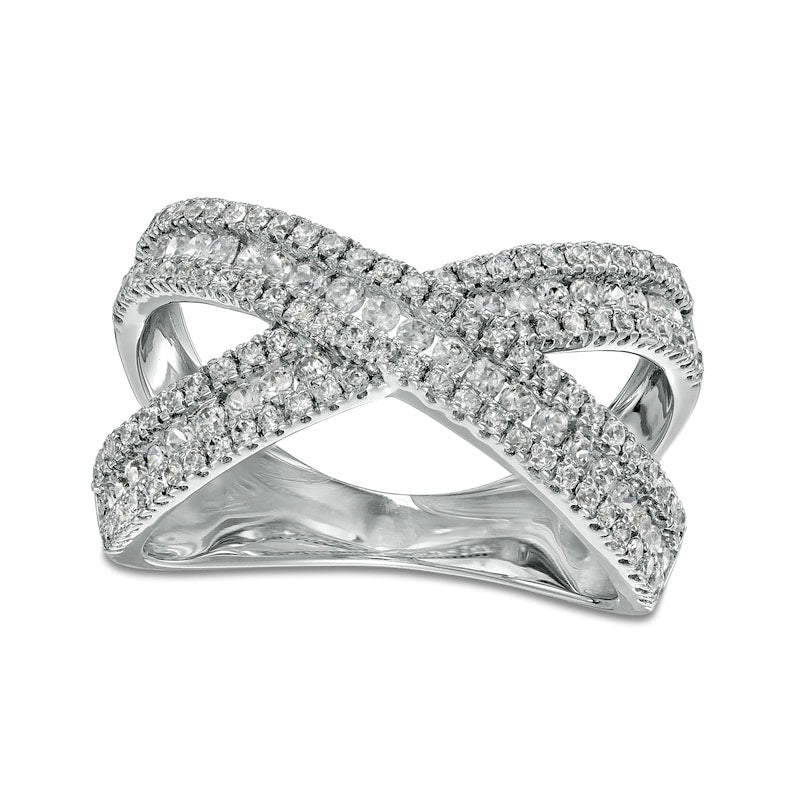 Image of ID 1 10 CT TW Natural Diamond X Ring in Solid 10K White Gold
