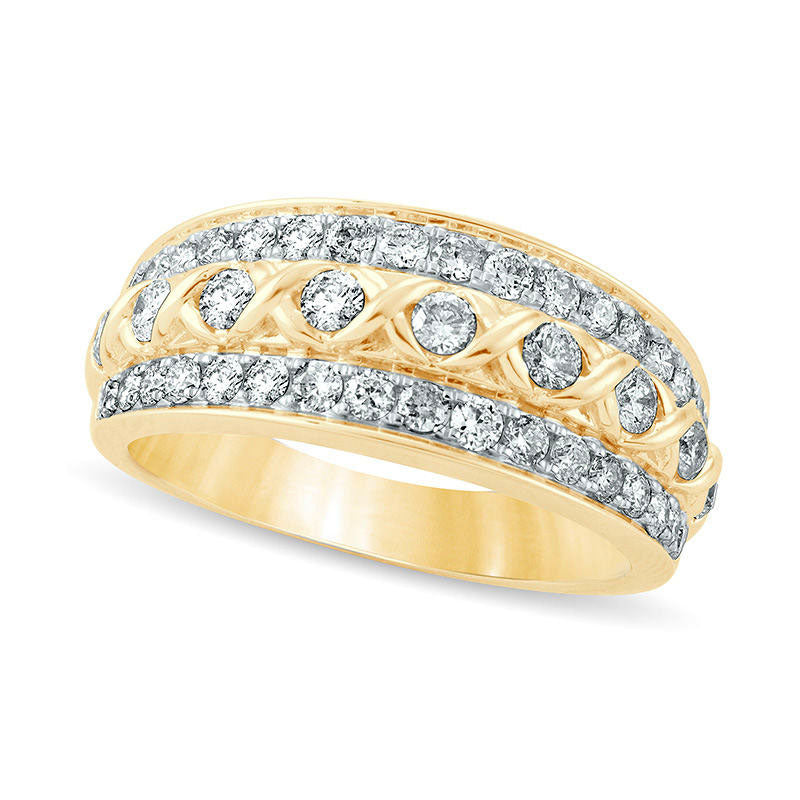Image of ID 1 10 CT TW Natural Diamond XO Center Multi-Row Ring in Solid 10K Yellow Gold