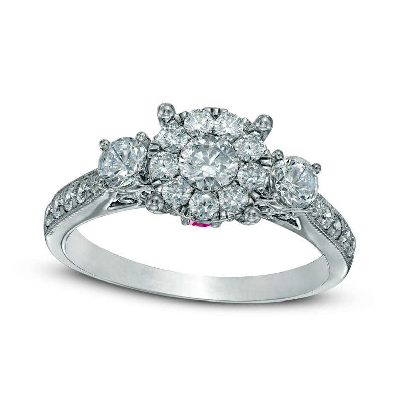 Image of ID 1 10 CT TW Natural Diamond and Pink Sapphire Three Stone Engagement Ring in Solid 10K White Gold