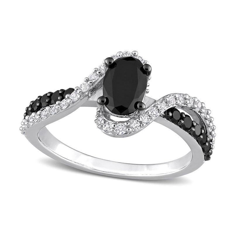 Image of ID 1 10 CT TW Oval Black Enhanced Natural Diamond and White Sapphire Bypass Ring in Sterling Silver