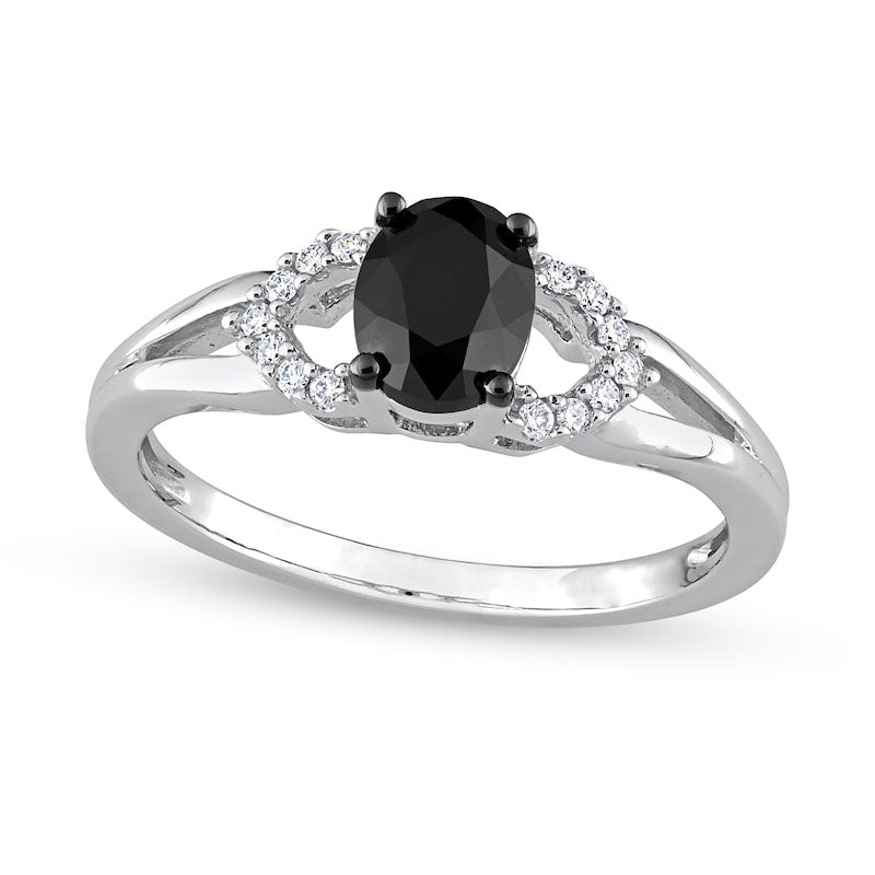 Image of ID 1 10 CT TW Oval Black Enhanced and White Natural Diamond Split Shank Engagement Ring in Solid 14K White Gold
