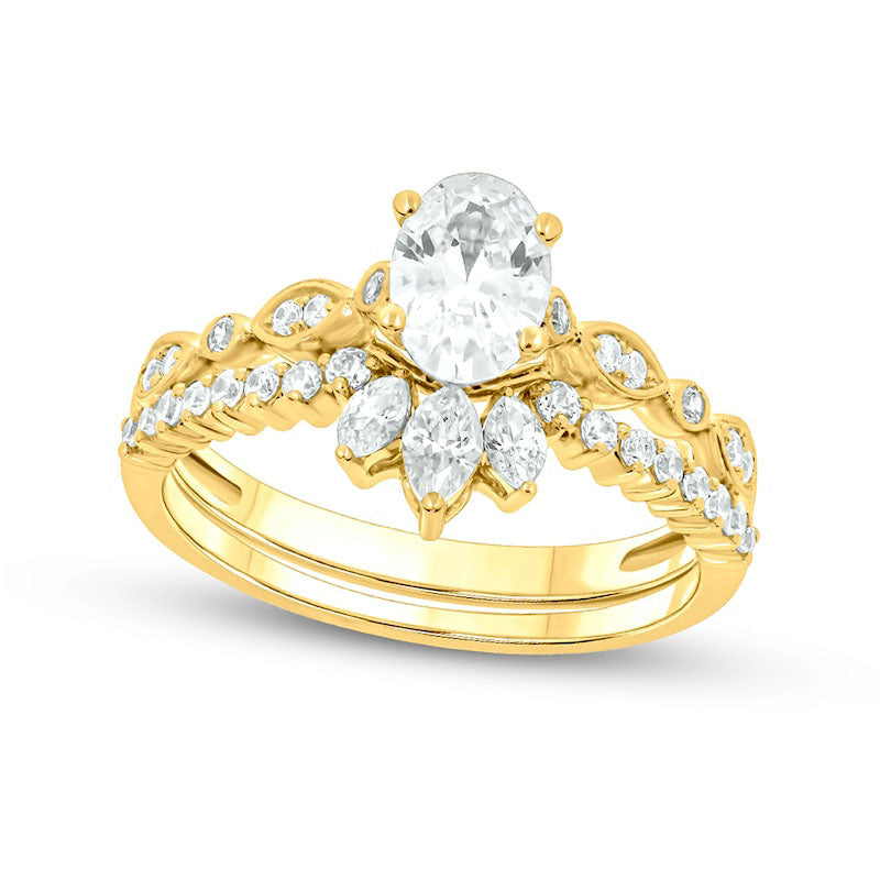 Image of ID 1 10 CT TW Oval Natural Diamond Art Deco Bridal Engagement Ring Set in Solid 14K Gold (I/I2)