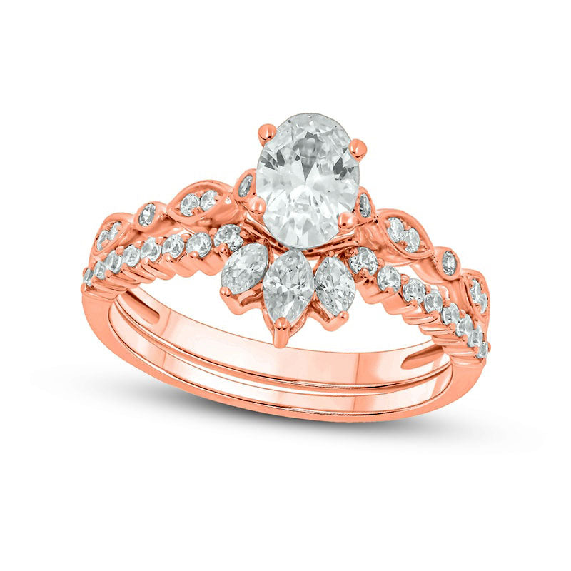 Image of ID 1 10 CT TW Oval Natural Diamond Art Deco Bridal Engagement Ring Set in Solid 14K Rose Gold (I/I2)