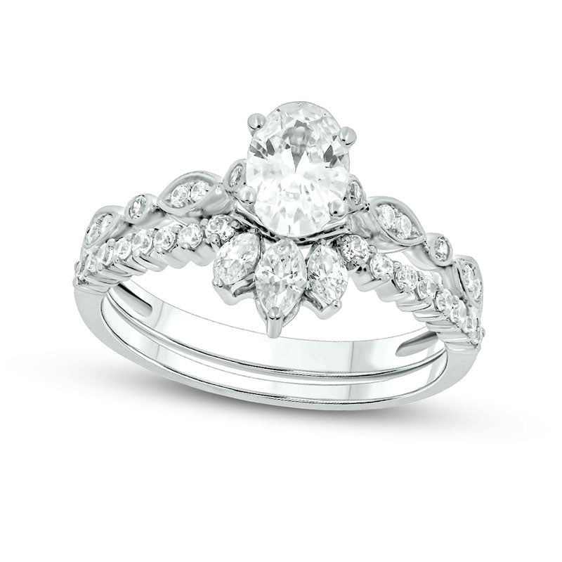 Image of ID 1 10 CT TW Oval Natural Diamond Art Deco Bridal Engagement Ring Set in Solid 14K White Gold (I/I2)