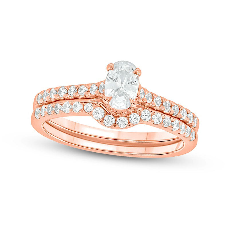 Image of ID 1 10 CT TW Oval Natural Diamond Bridal Engagement Ring Set in Solid 14K Rose Gold (I/I2)