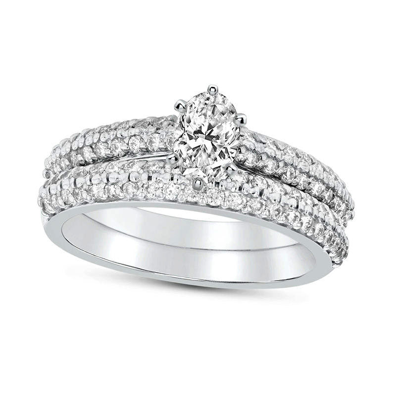 Image of ID 1 10 CT TW Oval Natural Diamond Bridal Engagement Ring Set in Solid 14K White Gold (J/SI2)