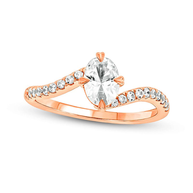 Image of ID 1 10 CT TW Oval Natural Diamond Bypass Engagement Ring in Solid 14K Rose Gold (I/I2)