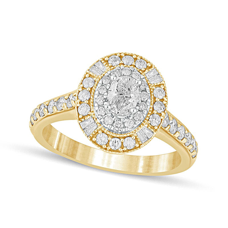 Image of ID 1 10 CT TW Oval Natural Diamond Double Frame Antique Vintage-Style Engagement Ring in Solid 14K Gold