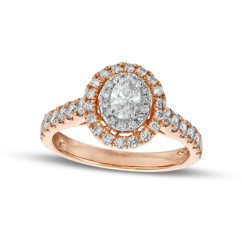 Image of ID 1 10 CT TW Oval Natural Diamond Double Frame Engagement Ring in Solid 14K Rose Gold (I/I1)