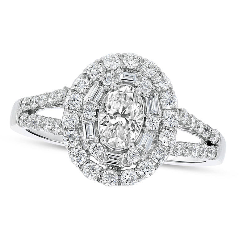 Image of ID 1 10 CT TW Oval Natural Diamond Double Frame Engagement Ring in Solid 18K White Gold (H/SI2)