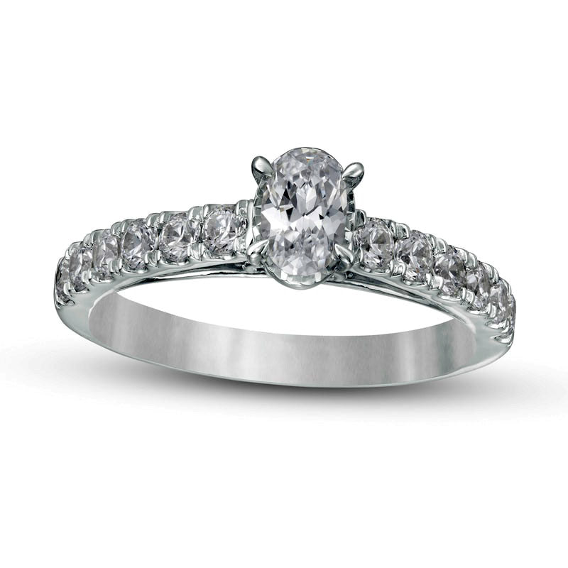 Image of ID 1 10 CT TW Oval Natural Diamond Engagement Ring in Solid 14K White Gold (I/I2)