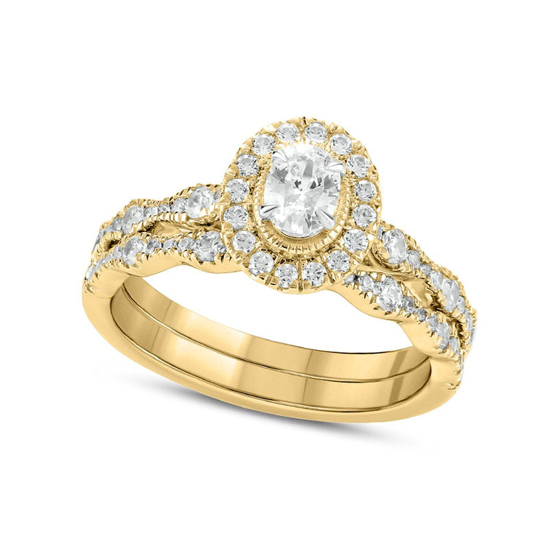 Image of ID 1 10 CT TW Oval Natural Diamond Frame Antique Vintage-Style Bridal Engagement Ring Set in Solid 14K Gold