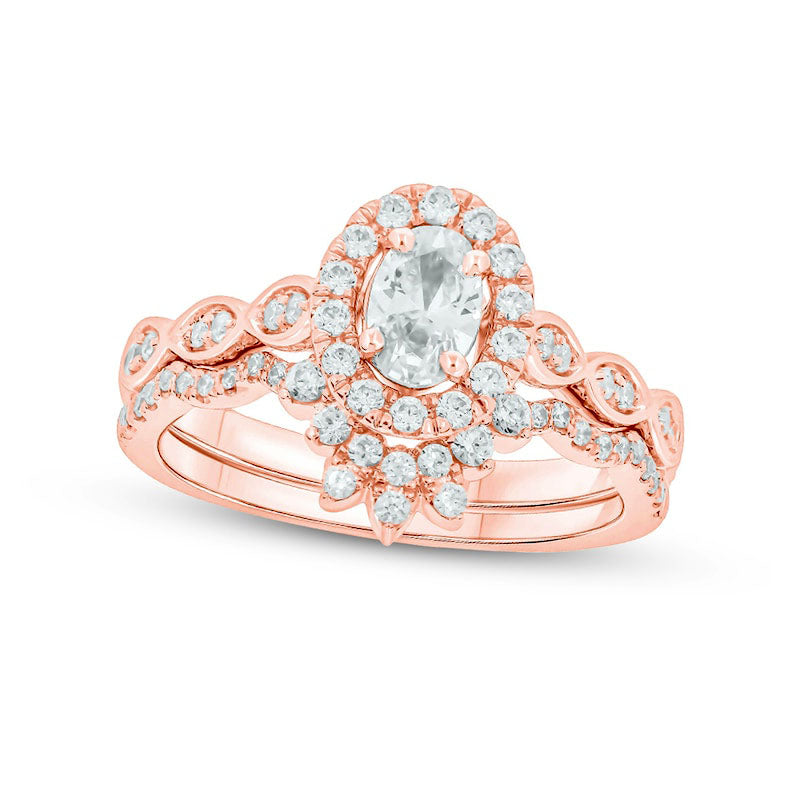 Image of ID 1 10 CT TW Oval Natural Diamond Frame Bridal Engagement Ring Set in Solid 14K Rose Gold (I/I2)