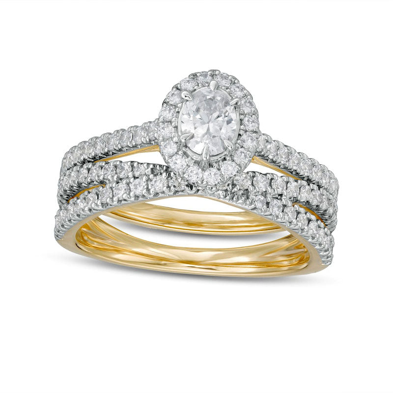 Image of ID 1 10 CT TW Oval Natural Diamond Frame Crossover Bridal Engagement Ring Set in Solid 14K Gold
