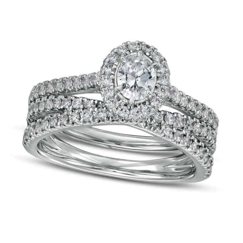 Image of ID 1 10 CT TW Oval Natural Diamond Frame Crossover Bridal Engagement Ring Set in Solid 14K White Gold