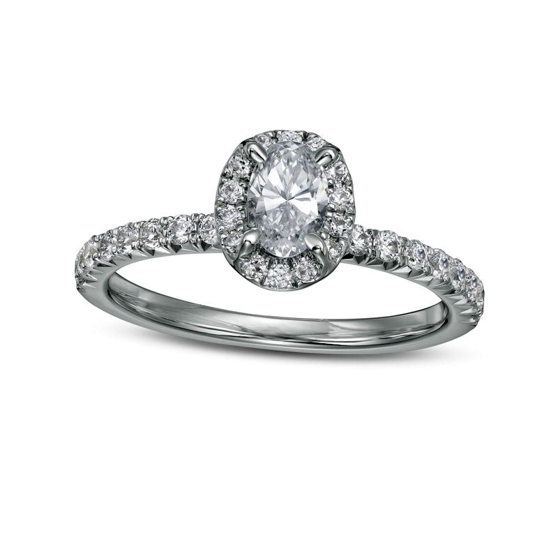 Image of ID 1 10 CT TW Oval Natural Diamond Frame Engagement Ring in Solid 14K White Gold (I/I2)