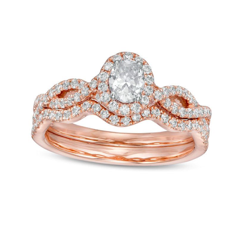 Image of ID 1 10 CT TW Oval Natural Diamond Frame Split Shank Bridal Engagement Ring Set in Solid 14K Rose Gold (I/I2)