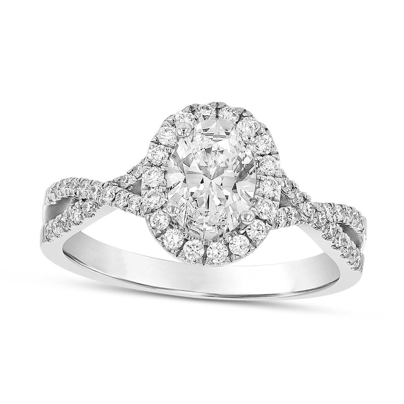 Image of ID 1 10 CT TW Oval Natural Diamond Frame Twist Shank Engagement Ring in Solid 18K White Gold (G/SI2)