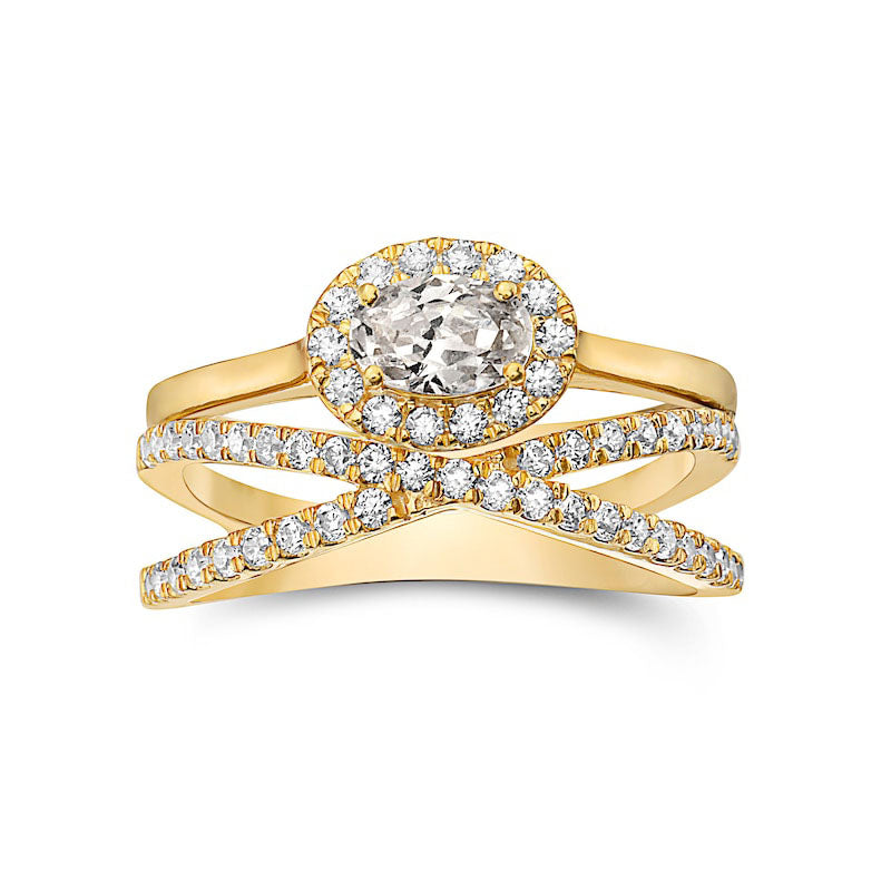 Image of ID 1 10 CT TW Oval Natural Diamond Sideways Frame Criss-Cross Bridal Engagement Ring Set in Solid 14K Gold