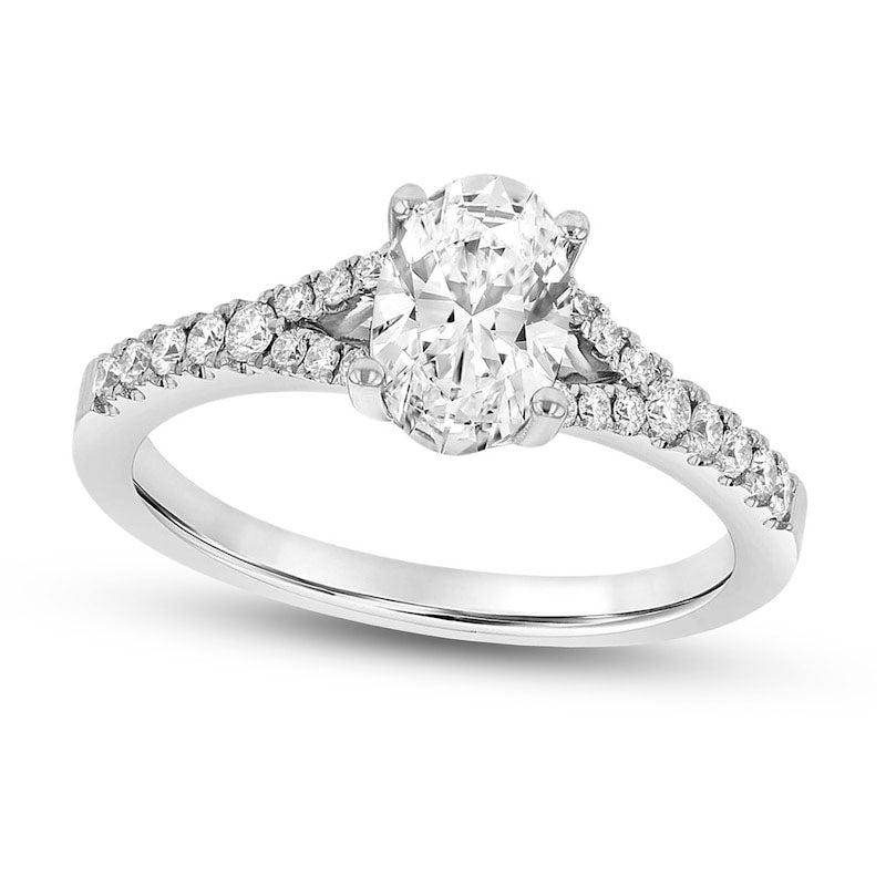 Image of ID 1 10 CT TW Oval Natural Diamond Split Shank Engagement Ring in Solid 18K White Gold (G/SI2)