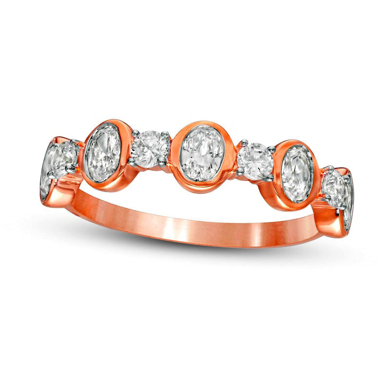 Image of ID 1 10 CT TW Oval and Round Natural Diamond Alternating Ring in Solid 14K Rose Gold