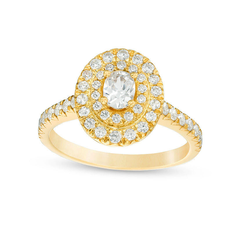 Image of ID 1 10 CT TW Oval and Round Natural Diamond Double Frame Engagement Ring in Solid 14K Gold