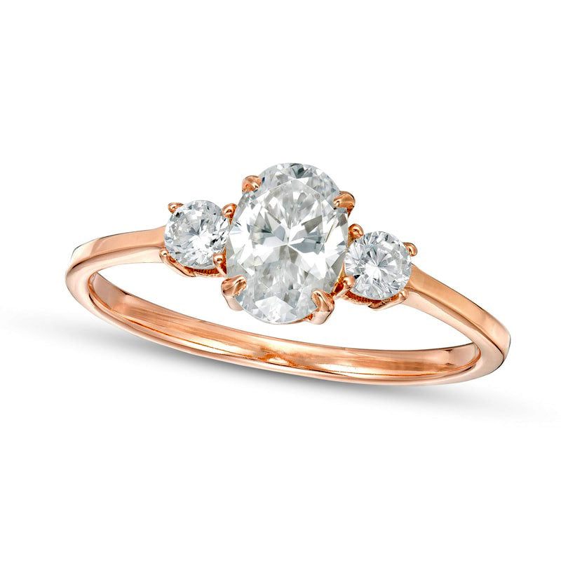 Image of ID 1 10 CT TW Oval and Round Natural Diamond Three Stone Engagement Ring in Solid 14K Rose Gold