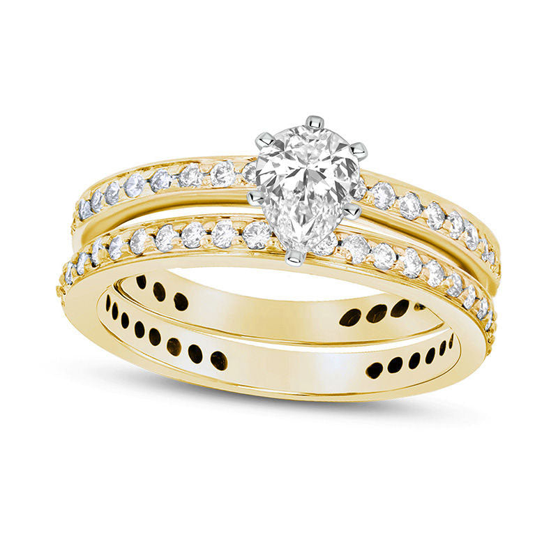 Image of ID 1 10 CT TW Pear-Shaped Natural Diamond Bridal Engagement Ring Set in Solid 14K Gold (J/SI2)