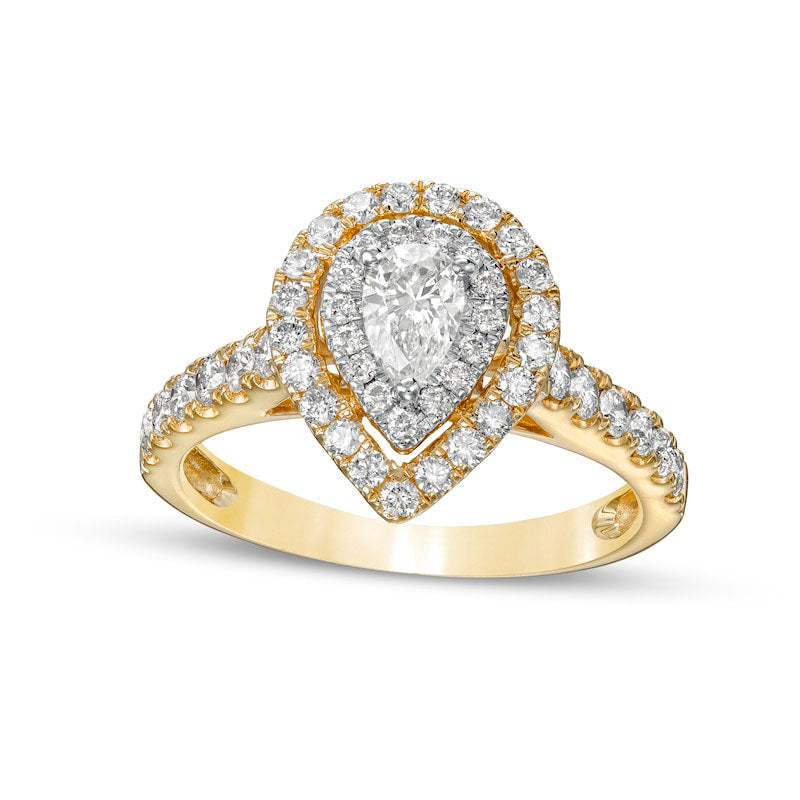 Image of ID 1 10 CT TW Pear-Shaped Natural Diamond Double Frame Engagement Ring in Solid 14K Gold