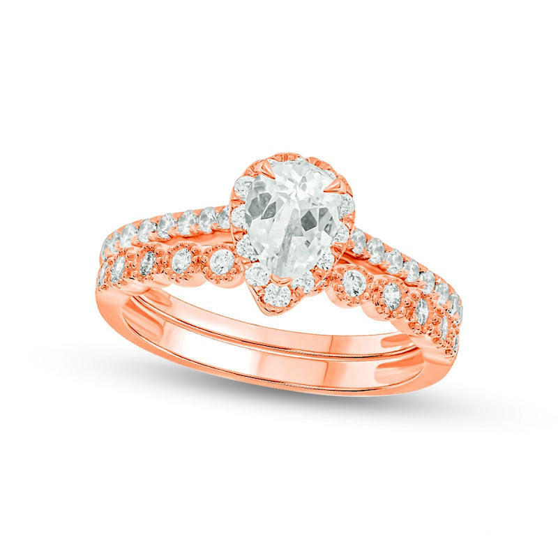 Image of ID 1 10 CT TW Pear-Shaped Natural Diamond Frame Bridal Engagement Ring Set in Solid 14K Rose Gold (I/I2)