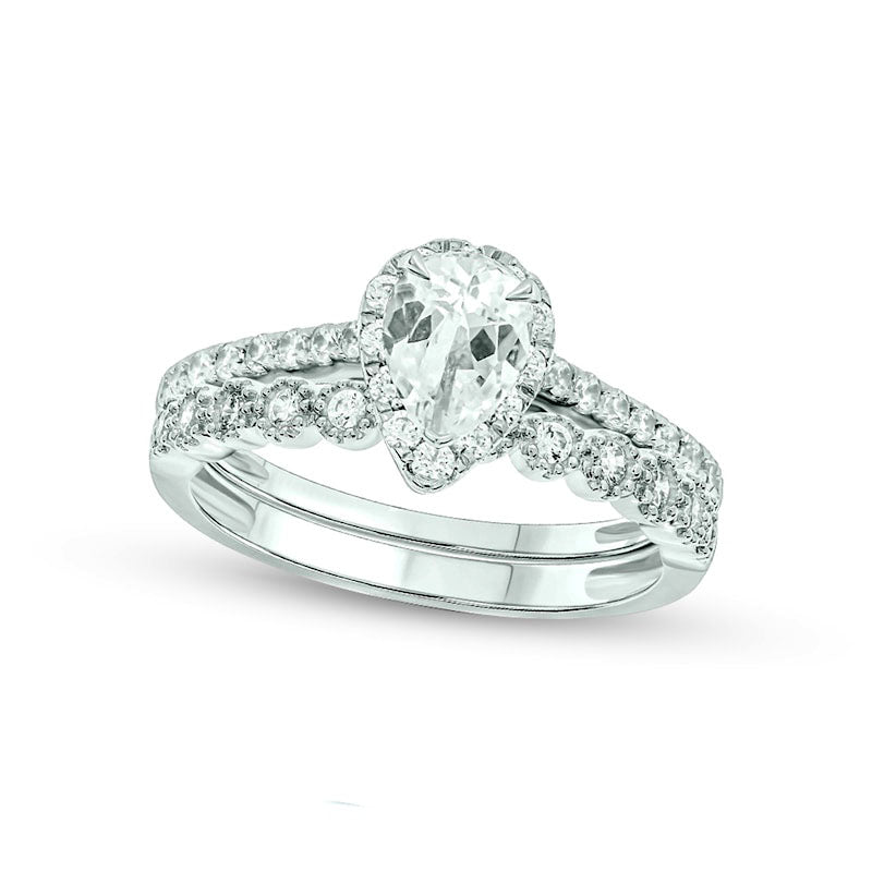 Image of ID 1 10 CT TW Pear-Shaped Natural Diamond Frame Bridal Engagement Ring Set in Solid 14K White Gold (I/I2)