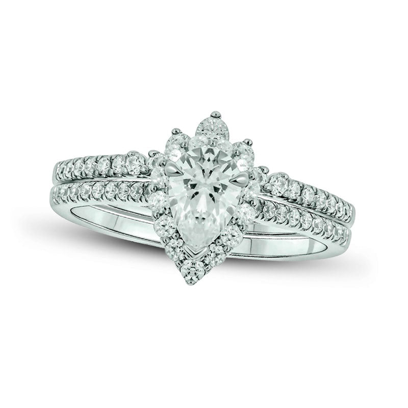 Image of ID 1 10 CT TW Pear-Shaped Natural Diamond Frame Contour Bridal Engagement Ring Set in Solid 14K White Gold (I/I2)