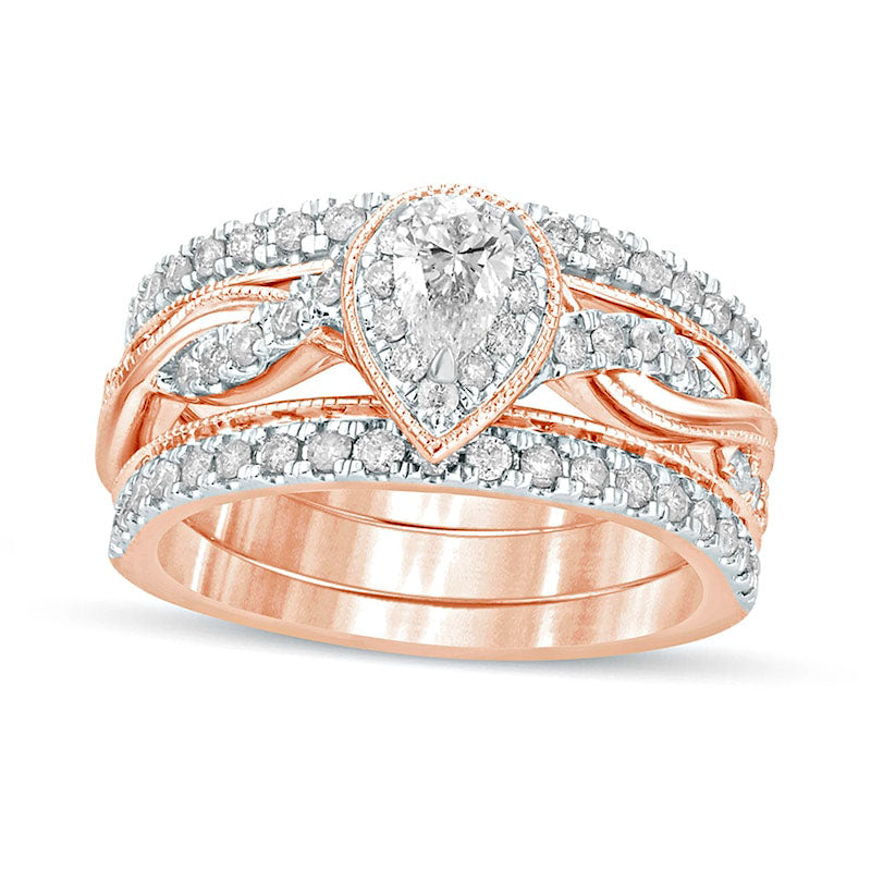 Image of ID 1 10 CT TW Pear-Shaped Natural Diamond Frame Twist Shank Antique Vintage-Style Bridal Engagement Ring Set in Solid 14K Rose Gold
