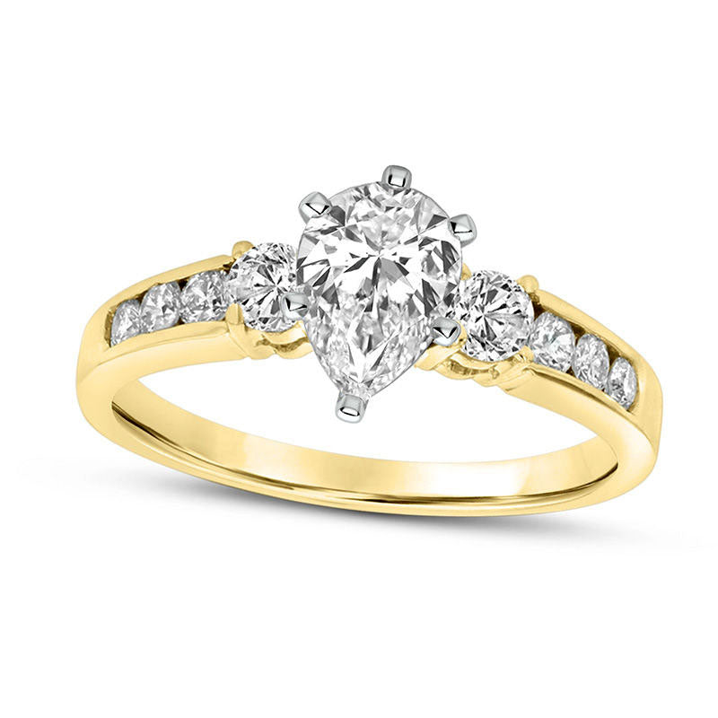 Image of ID 1 10 CT TW Pear-Shaped Natural Diamond Three Stone Engagement Ring in Solid 14K Gold (J/SI2)