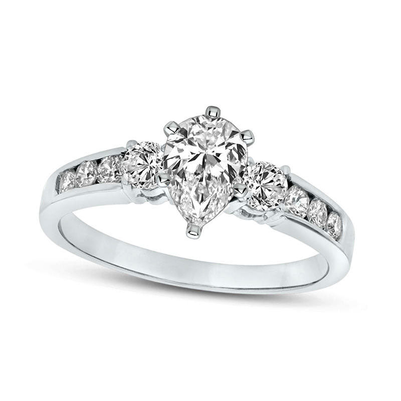 Image of ID 1 10 CT TW Pear-Shaped Natural Diamond Three Stone Engagement Ring in Solid 14K White Gold (J/SI2)