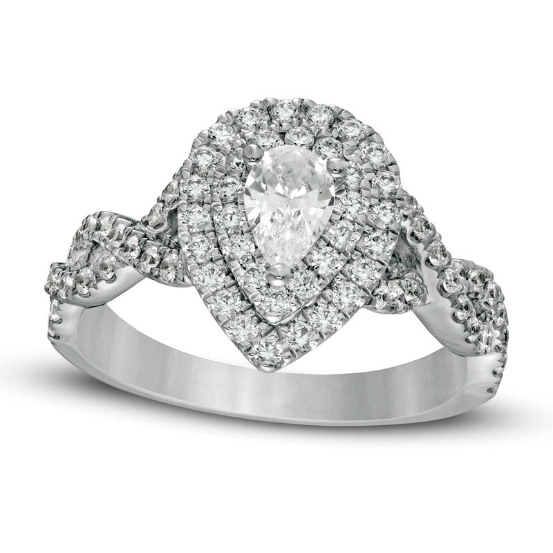 Image of ID 1 10 CT TW Pear-Shaped Natural Diamond Twist Shank Engagement Ring in Solid 14K White Gold