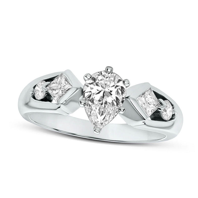 Image of ID 1 10 CT TW Pear-Shaped Natural Diamond V-Sides Engagement Ring in Solid 14K White Gold (J/SI2)