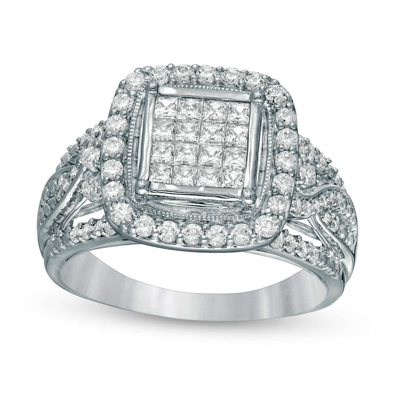 Image of ID 1 10 CT TW Princess-Cut Composite Natural Diamond Cushion Frame Engagement Ring in Solid 10K White Gold