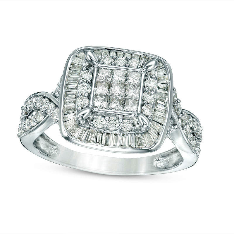 Image of ID 1 10 CT TW Princess-Cut Composite Natural Diamond Double Frame Twist Engagement Ring in Solid 10K White Gold