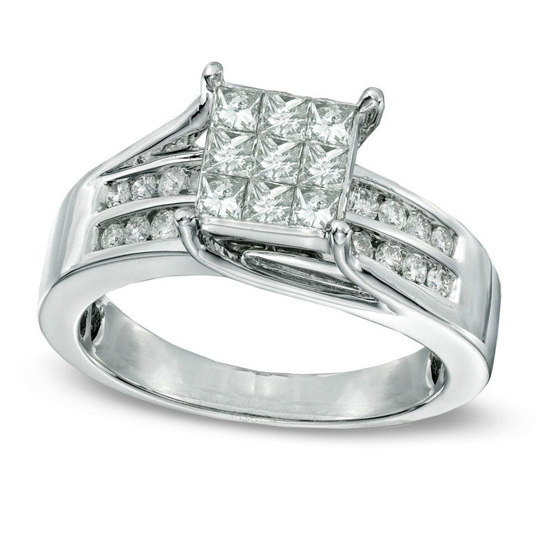 Image of ID 1 10 CT TW Princess-Cut Composite Natural Diamond Engagement Ring in Solid 14K White Gold