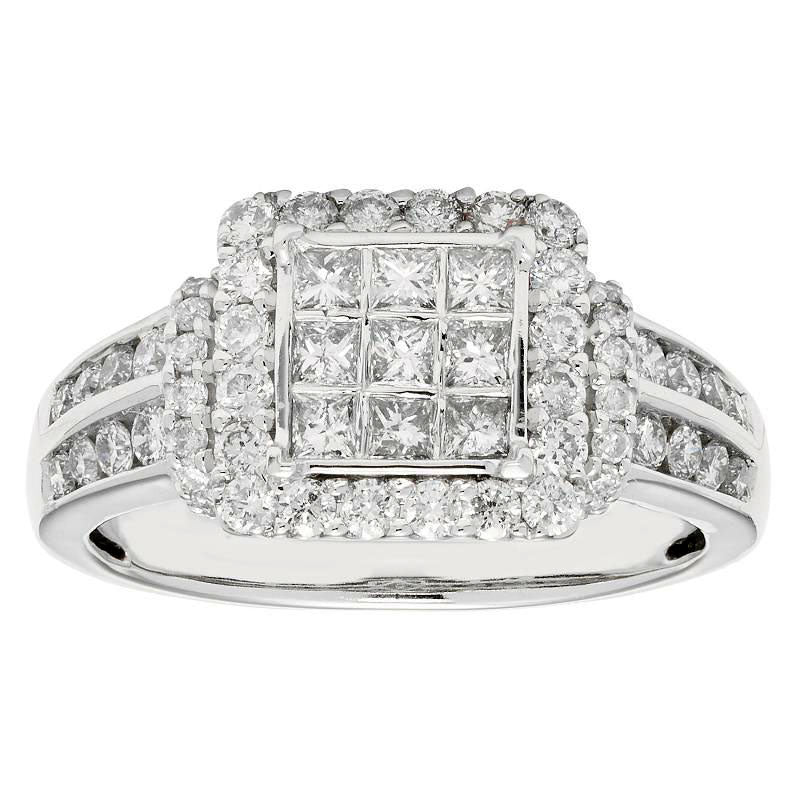 Image of ID 1 10 CT TW Princess-Cut Composite Natural Diamond Frame Engagement Ring in Solid 10K White Gold