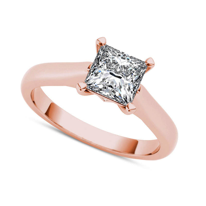 Image of ID 1 10 CT TW Princess-Cut Natural Clarity Enhanced Diamond Solitaire Engagement Ring in Solid 14K Rose Gold (I/I1)