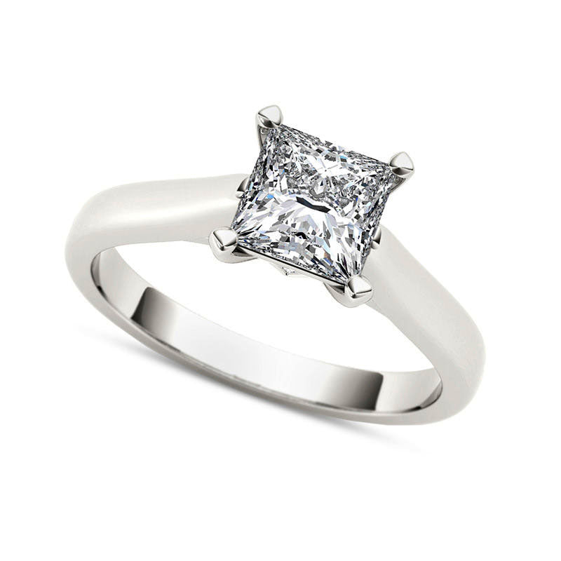 Image of ID 1 10 CT TW Princess-Cut Natural Clarity Enhanced Diamond Solitaire Engagement Ring in Solid 14K White Gold (I/I1)