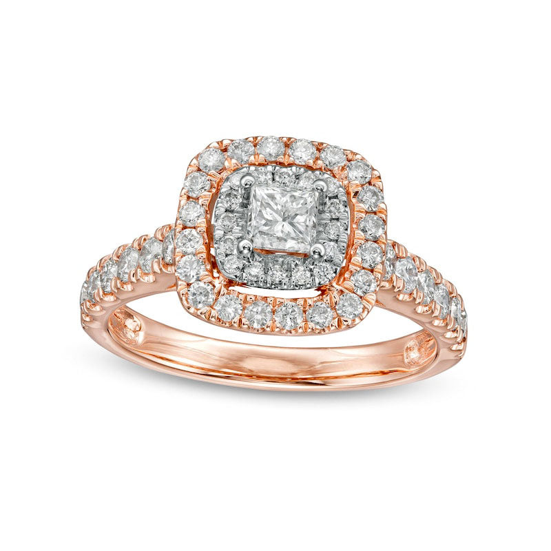 Image of ID 1 10 CT TW Princess-Cut Natural Diamond Double Frame Engagement Ring in Solid 14K Rose Gold (I/I2)
