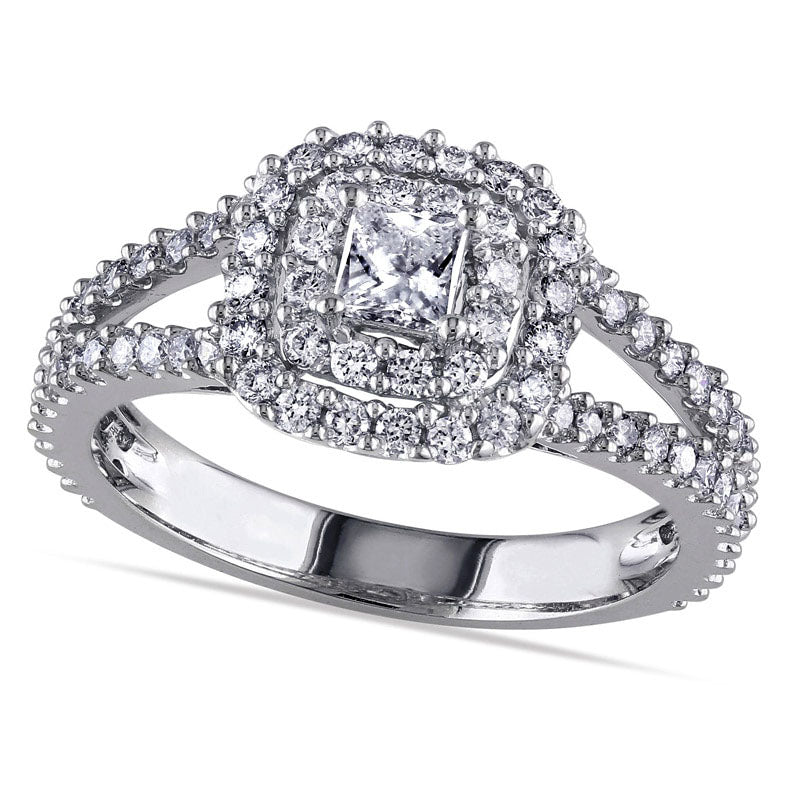 Image of ID 1 10 CT TW Princess-Cut Natural Diamond Double Frame Split Shank Engagement Ring in Solid 14K White Gold