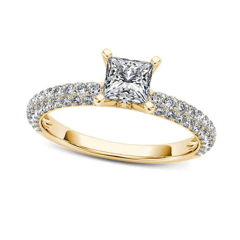 Image of ID 1 10 CT TW Princess-Cut Natural Diamond Engagement Ring in Solid 14K Gold