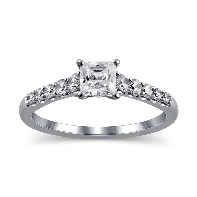 Image of ID 1 10 CT TW Princess-Cut Natural Diamond Engagement Ring in Solid 14K White Gold