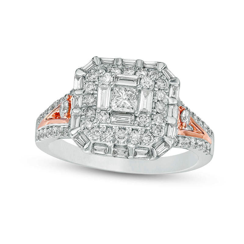 Image of ID 1 10 CT TW Princess-Cut Natural Diamond Frame Engagement Ring in Solid 10K Two-Tone Gold