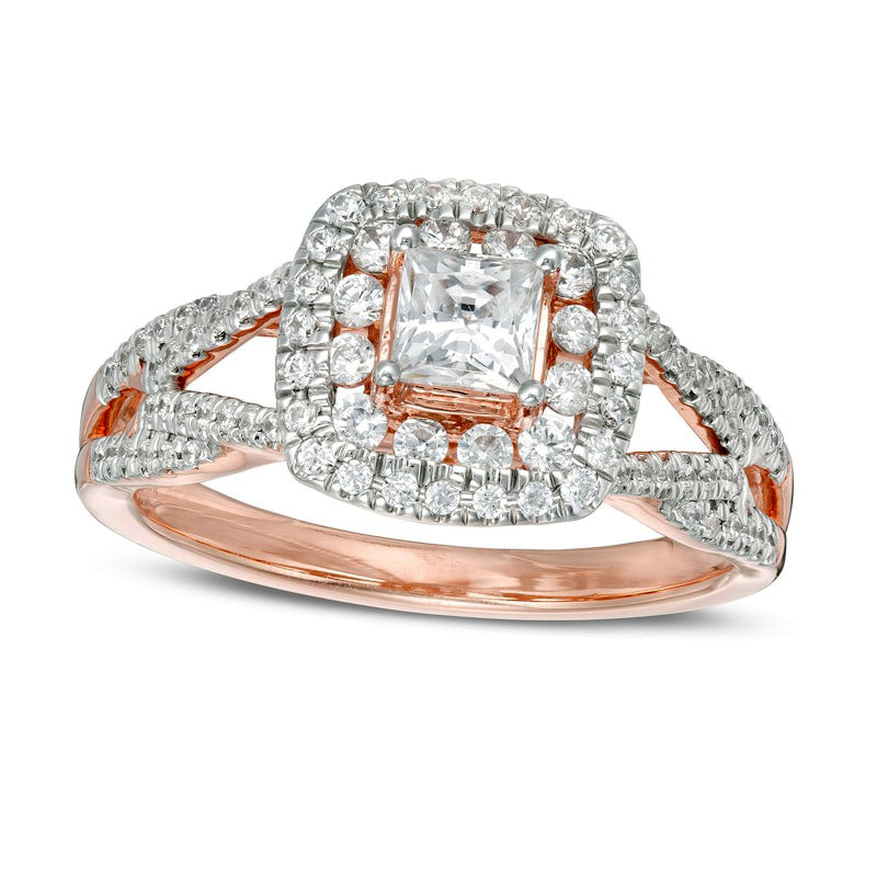 Image of ID 1 10 CT TW Princess-Cut Natural Diamond Frame Loop Shank Engagement Ring in Solid 14K Rose Gold